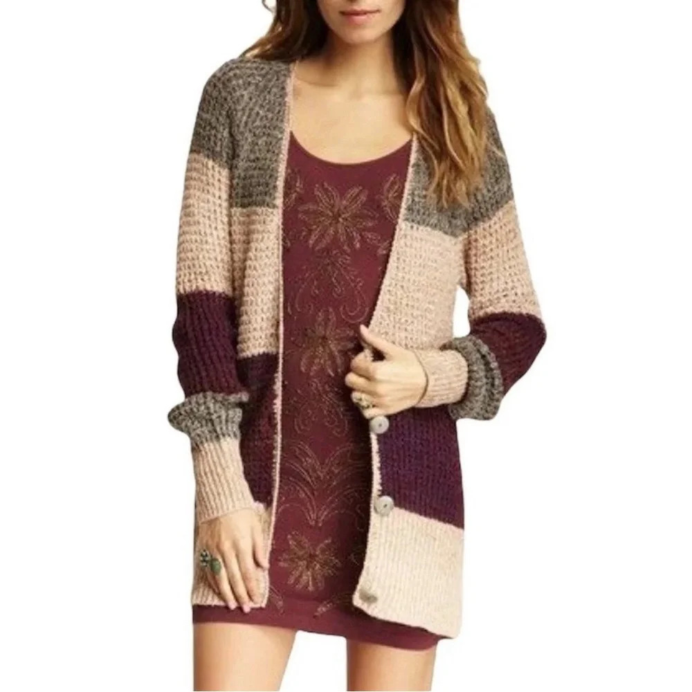 FREE PEOPLE Lake Tahoe Color block Cardigan‎ Sweater Grandma Core Size S